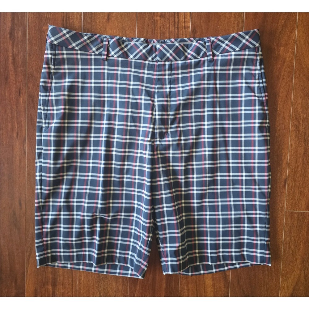 Walter Hagen Mens Navy Blue Plaid Performance Golf Shorts Size 38 Flat Front